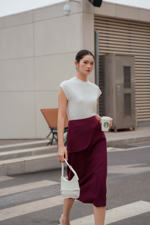 Sixdo Plum Woven Loose Skirt